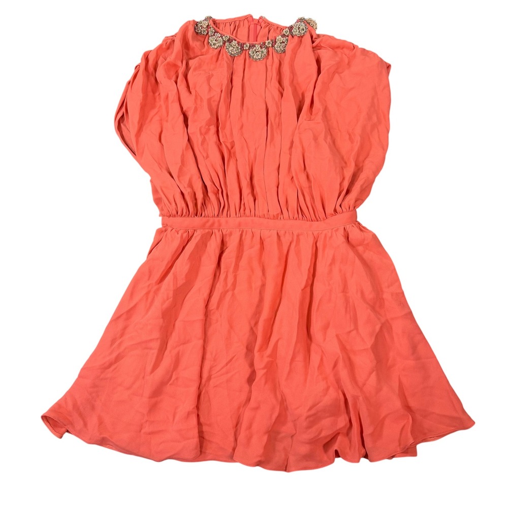 Valentino Womens Beaded Neckline Coral Silk Mini Dress Size 42 US Size 6
